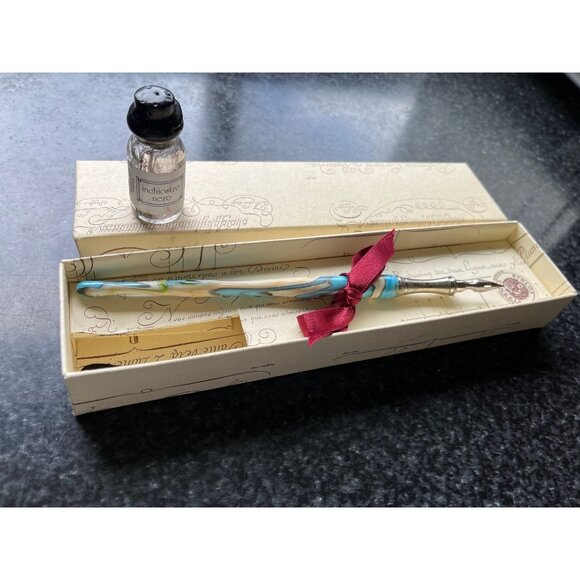 Vtg Murano Swirl Glass Pen BIBLOS VENEZIA Metal Nib In Box Classic Writing Pen - Picture 1 of 9